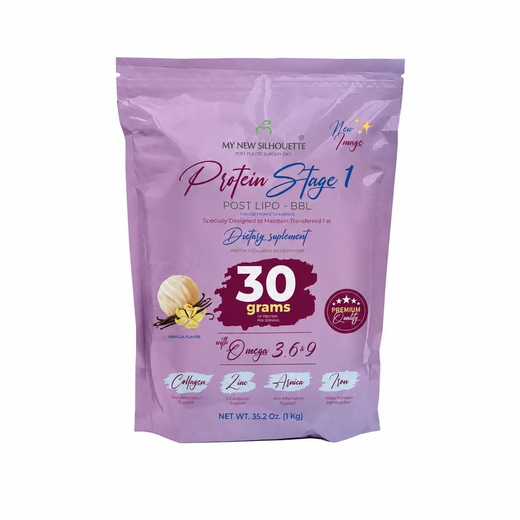 MI NUEVA SILUETA My New Silhouette Protein Post BBL Stade 1 (vainillA) omegas 3, 6, 9 Potentialized with Thirty Grams of Protein per Shake