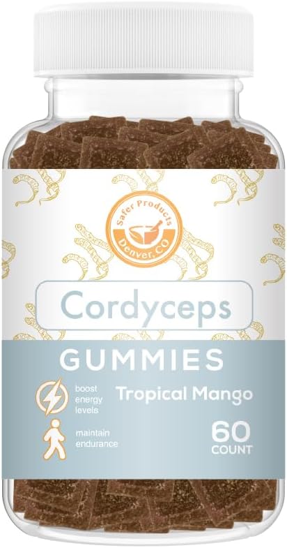 Gommies de champignons Cordyceps - Peut soutenir l'énergie, l'endurance et l'endurance - Arôme de mangue tropicale - végétalien, non-OGM, sans gluten, sans gélatine - 60 comtes