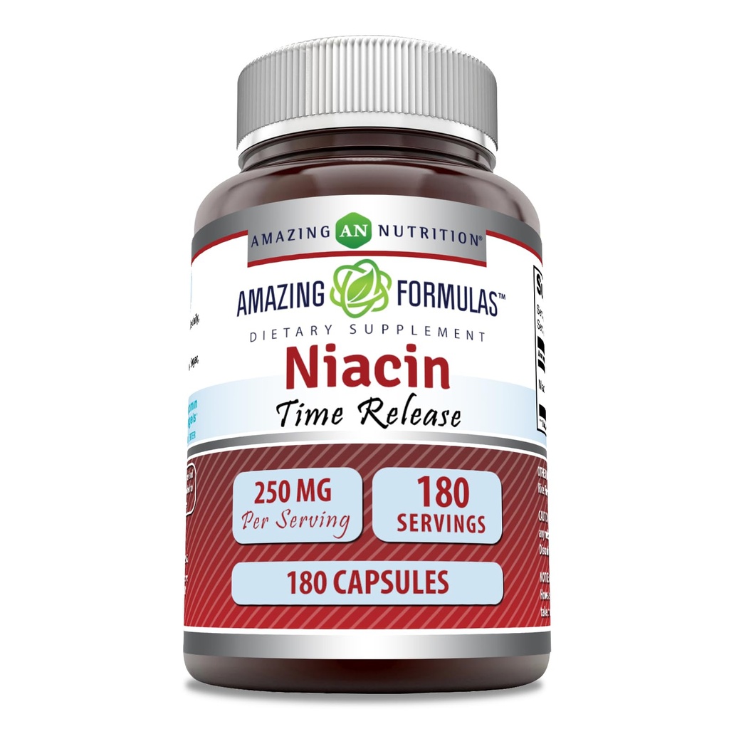 Amazing Formulas Niacin(Vitamin B3) 250 mg 180 Capsules Supplement | Non-GMO | Gluten Free | Made in USA