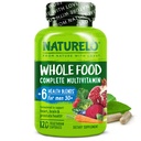 NATURELO Multivitamine d'aliments entiers pour les hommes 50+ - avec vitamines, minéraux, extraits de plantes organiques - Végétarien végétalien - pour l'énergie, le cerveau, le coeur et la santé des yeux - 120 Capsules