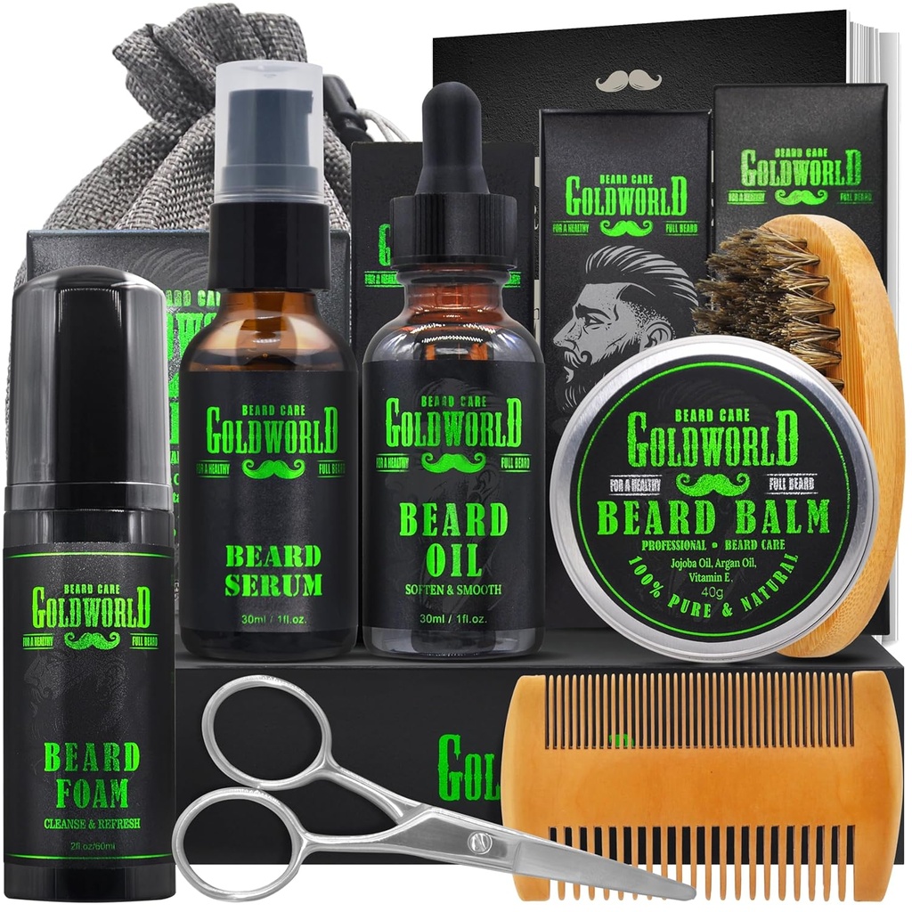 Kit de barbe Kit de toile de barbe w/Bard Wash/Shampooing Brosse à l'huile de barbe Ciseau Sac en ciseau e-Book Christmas Stocking Stuffers Idées pour les hommes Lui Papa Boyfriend Mari Hommes