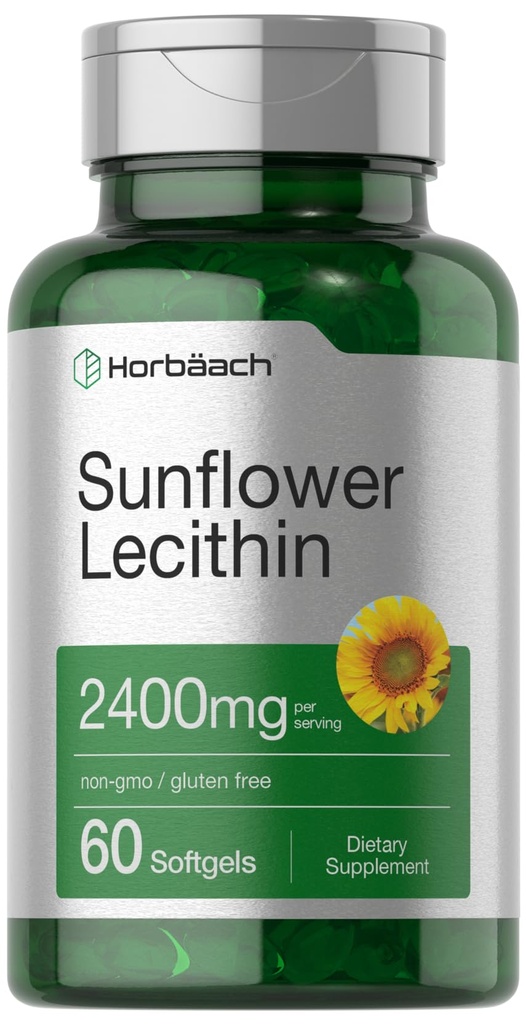 Horbäach Lécithine Lécithine Softgel Capsules $ 2400mg $ 60 Pills $ Occurrence naturelle Phospholipides $ Non-OGM, Supplément sans gluten