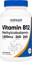 Nutricost Vitamine B12 (méthylcobalamine) 1000mcg, 240 Capsules - Végétarien, Supplément sans OGM et sans gluten B12