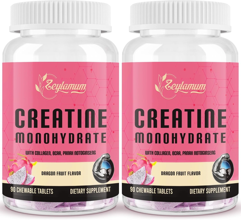Créatine pour les femmes avec collagène hydrolysé, BCAA, 3G Creatine Chews pour les femmes gain de bottes, muscles maigres, récupération et énergie, végétalien, sans sucre de la créatine, poudre alternative, 60 portions