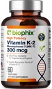 biophix Vitamine K2 MK-7 300mcg, 60 Capsules Vegan – Supplément haute capacité pour la force osseuse et la santé immunitaire