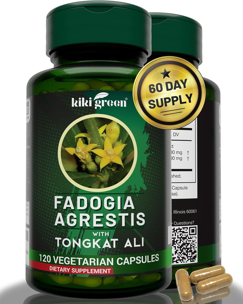 KIKI vert Fadogia Agrestis et Tongkat Ali supplément à base de plantes - 1000mg par service - 120 Capsules Vegan pour le boost quotidien et la vitalité