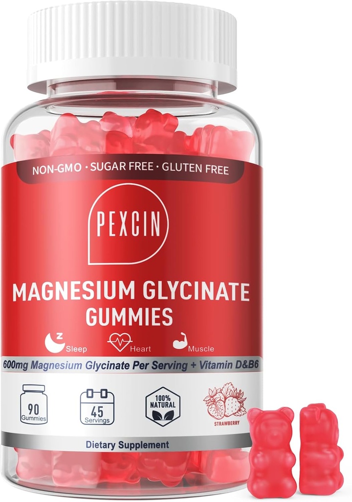 Glycinat de magnésium pour les adultes et les enfants, 1000mg supplément complexe de magnésium haute absorption, sans sucre avec potassium, vitamines pour calme, suppitation de sommeil, soulagement du stress, 90 comtes