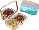Mignon petite coque à pilules pour les poches et les purs, élégante boîte à pilules fait un grand cadeau, 2 Compartiment médecine de voyage Organisateur magasins Progestérone, pilules de capsule, Ibuprofène, Vitamines-Rose Gold Color Beach