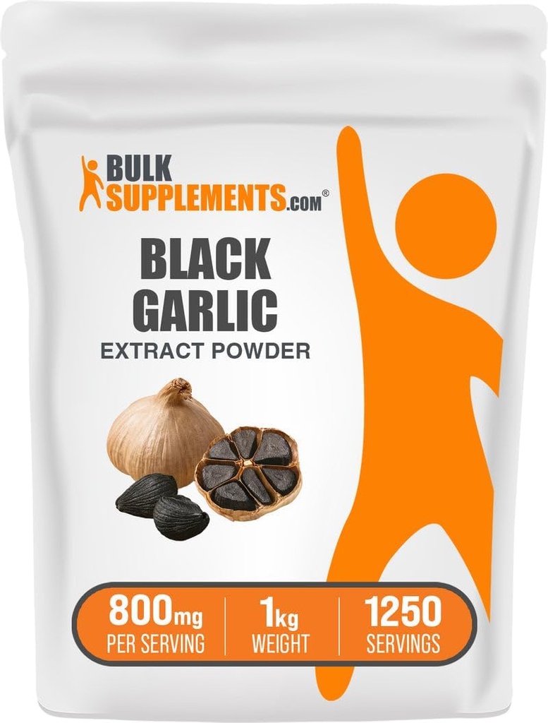 BulkSupplements.com poudre d'extrait d'ail noir - extrait d'ail vieilli, supplément à base de plantes - végétalien et sans gluten, 800mg par portion, 1kg (2,2 lbs) (paquet de 1)