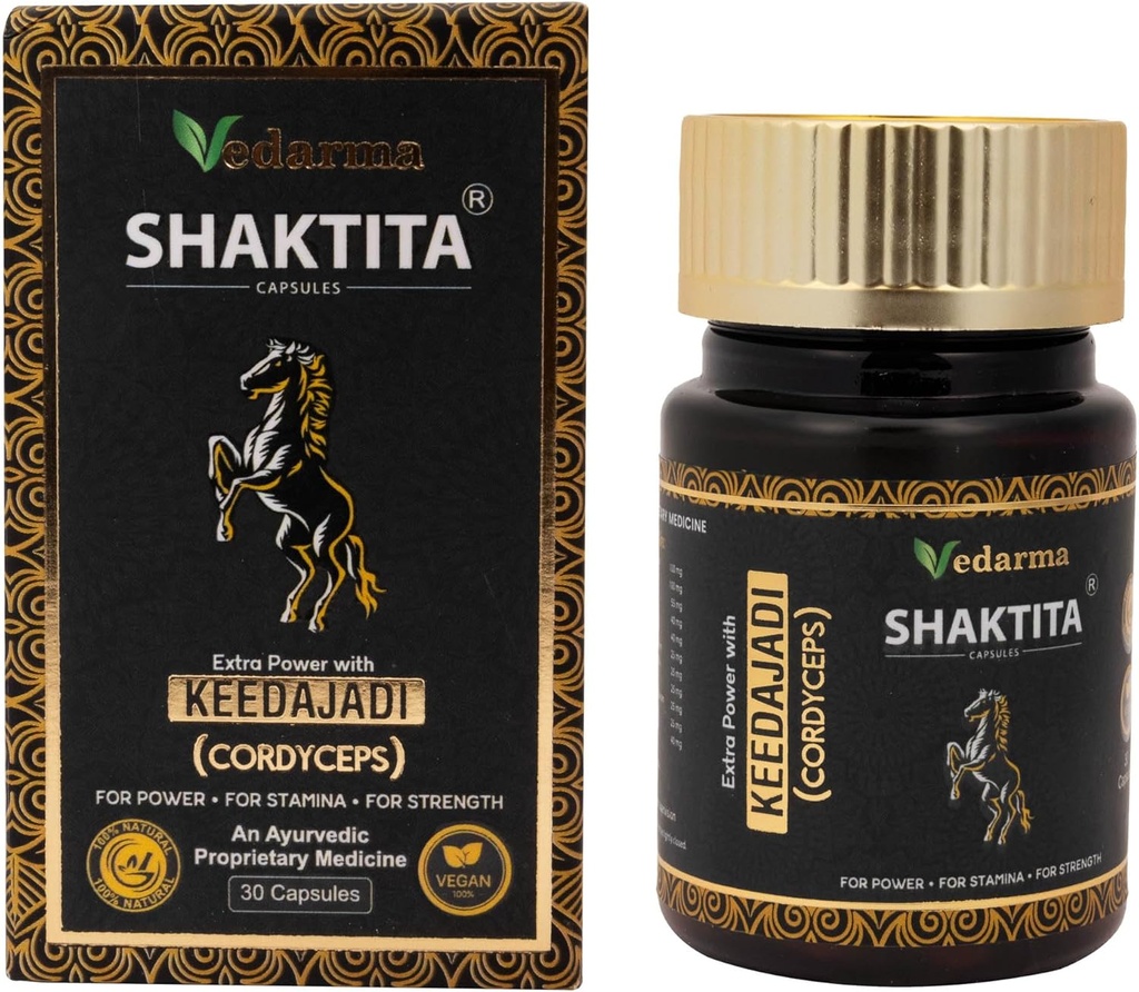 Shaktita Capsules avec Infusion de Keedajadi – formule ayurvédique naturelle pour soutenir l'énergie, l'endurance, la vitalité et le bien-être global pour les modes de vie actifs (30 capsules)