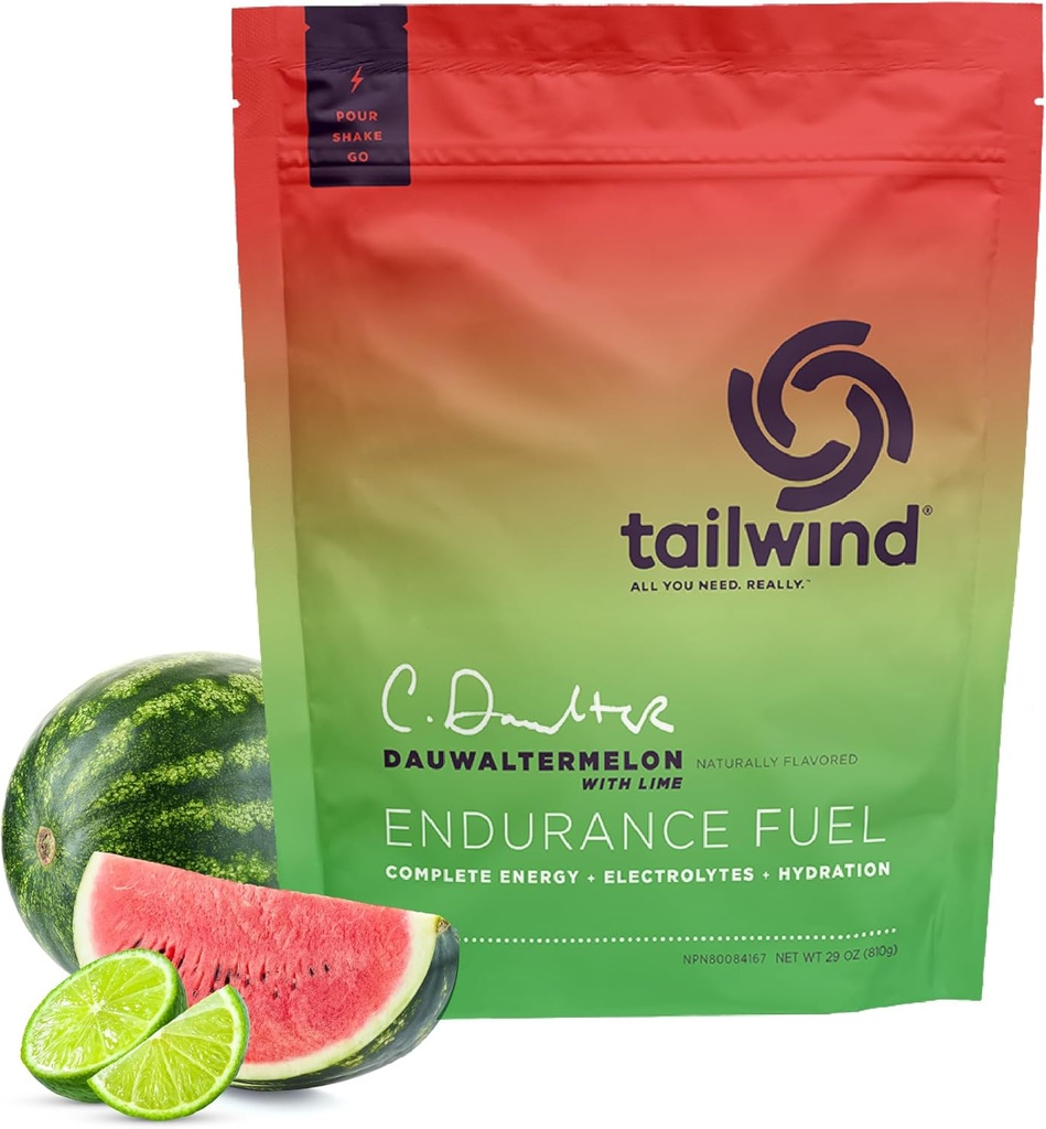 Tailwind Nutrition Endurance Carburant, glucides et électrolytes boissons sportives Mélange de poudre, sans gluten, végétalien, Dauwaltermelon, 30 portions