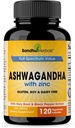 SANDHUHERBALS Sandhu Herbals Ashwagandha Supplément de 120 Organic 4 en 1 Capsules, 2 mois d'approvisionnement avec zinc, poivre noir et extrait de basilic saint.
