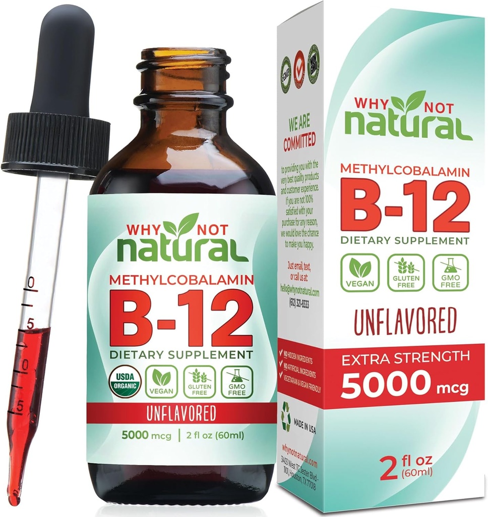 Pourquoi pas la vitamine biologique naturelle B12 liquide - Sublingual Extra Strength 60 x 5000 mcg Méthylcobalamine gouttes, végétalien, maximaliser l'absorption et l'énergie