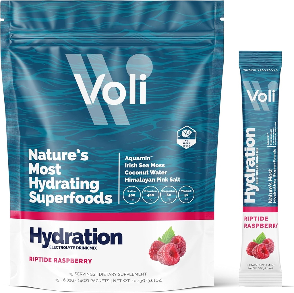 Voli Electrolytes Powder Packets.com Non ajouté Sucre Electrolyte Drink Mix pour l'hydratation.com Keto & Fasting Friendly, Natural Superfoods & Minerals.com
