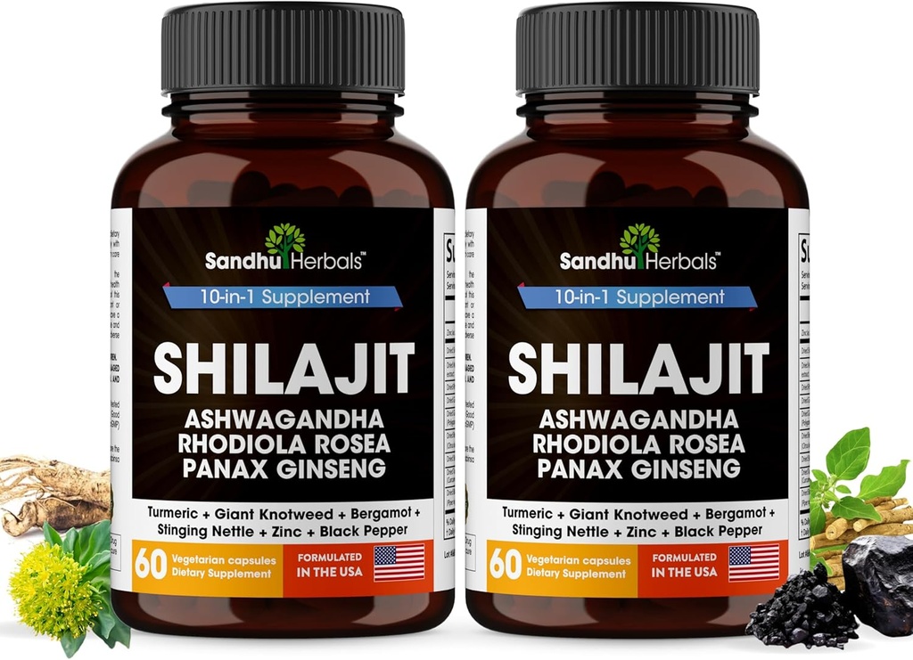 Shilajit Pure Himalayan pour les hommes et les femmes de 120 Capsules avec Ashwagandha de haute puissance et de supplément d'énergie de meilleure absorption que les gommes pour la puissance supplémentaire et l'endurance Combo avec la mousse de mer