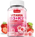 Vitamine D3 K2 Supplément pour adultes - Vitamine D3 5000 UI + K2 200 mcg - VIT D3 K2 Gummies avec Calcium 600mg Magnésium Zinc et vitamine C pour les femmes Hommes - Soutiens B0ne, Immune musculaire
