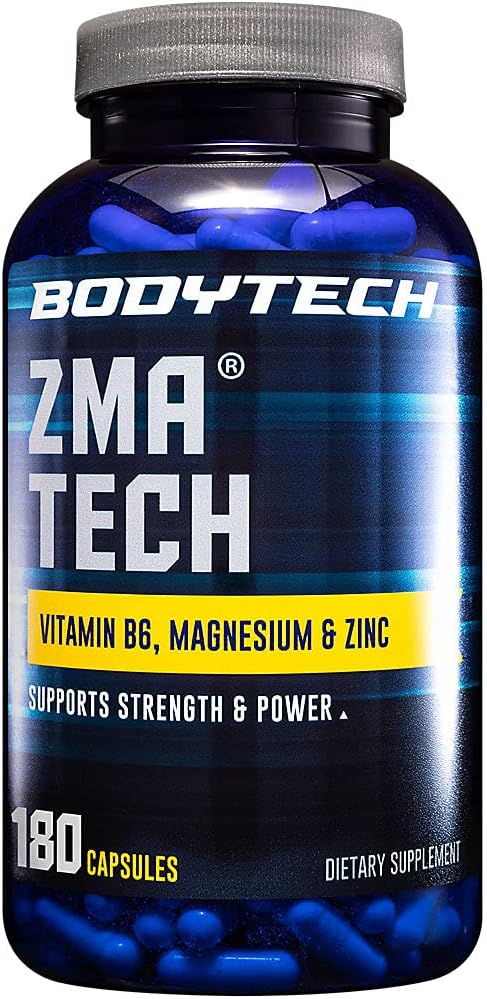 BODYTECH ZMA-Premium Zinc, Magnésium, et supplément de vitamine B6 pour soutenir la récupération musculaire améliorée, l'amélioration de la qualité du sommeil et la santé immunitaire optimale, stimule la force musculaire (180 capsules)
