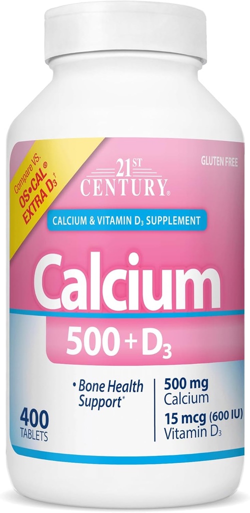 21st Century Vitamins Calcium 500 Plus Extra D Caplets, 400 Count