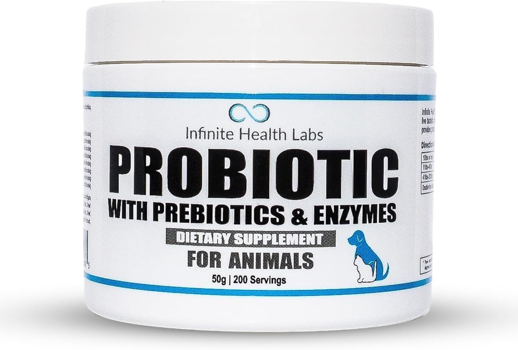 Probiotiques pour chiens et chats - Vet Formulé en poudre prébiotique et enzymatique pour la santé des animaux de compagnie - 200 portions (50 g)