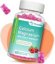 Haute absorption Gommies de calcium, zinc de magnésium de calcium avec glycinate de magnésium, potassium, vitamine D3 pour les femmes et les hommes- framboises aromatisées 60 Cts