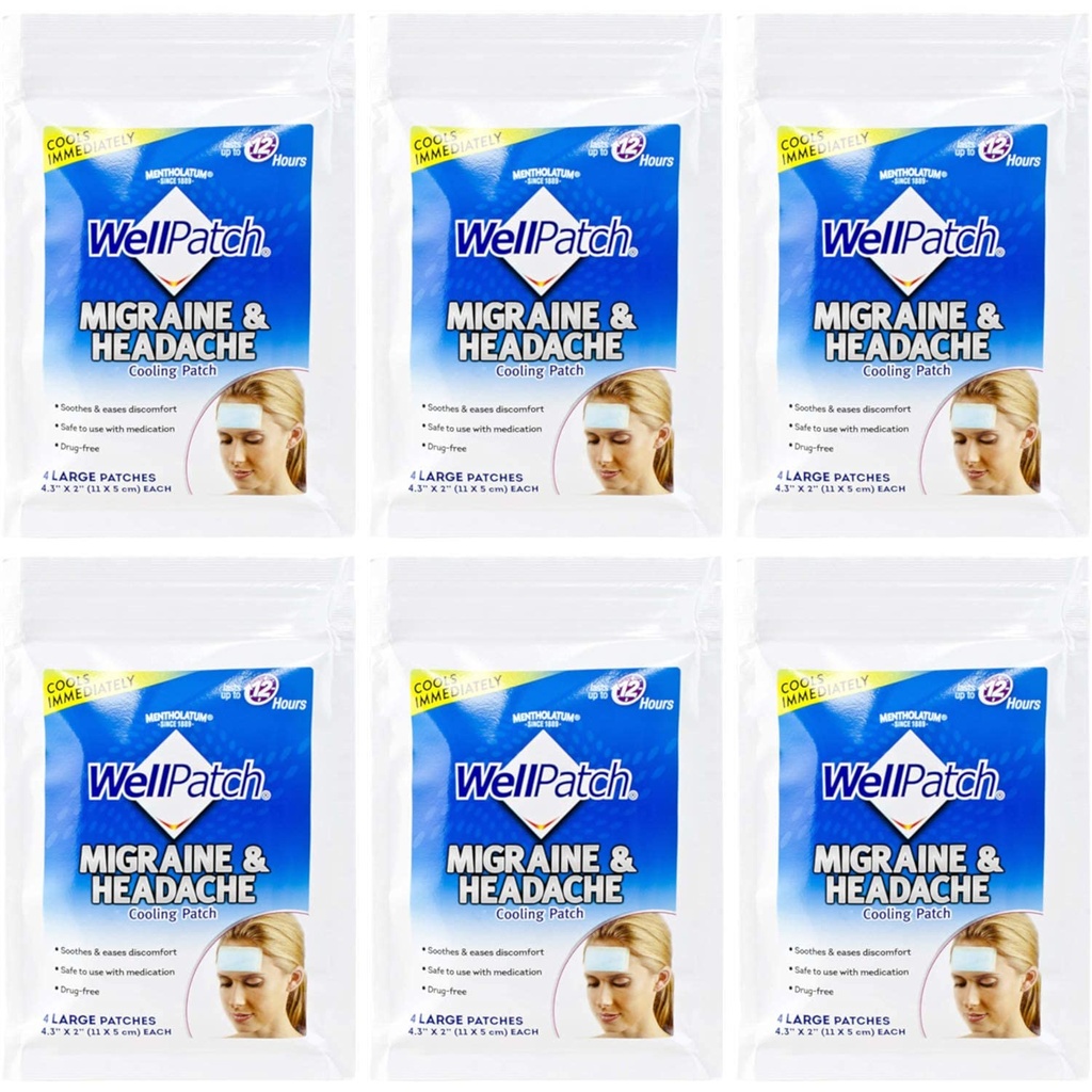 WellPatch Cooling Headache Pads, migraine 4 Pads dans un pack. (Pack de 6)= 24pads