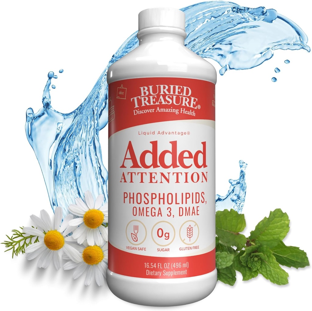 Trésor enterré - Attention ajoutée - Soutien à l'apprentissage des enfants avec GABA DHA Vitamine B and Herbal Blend - Aid Healthy Brain Functions - Amélioration de la mémoire auditive à court terme Focus & Comportement 16.54 oz