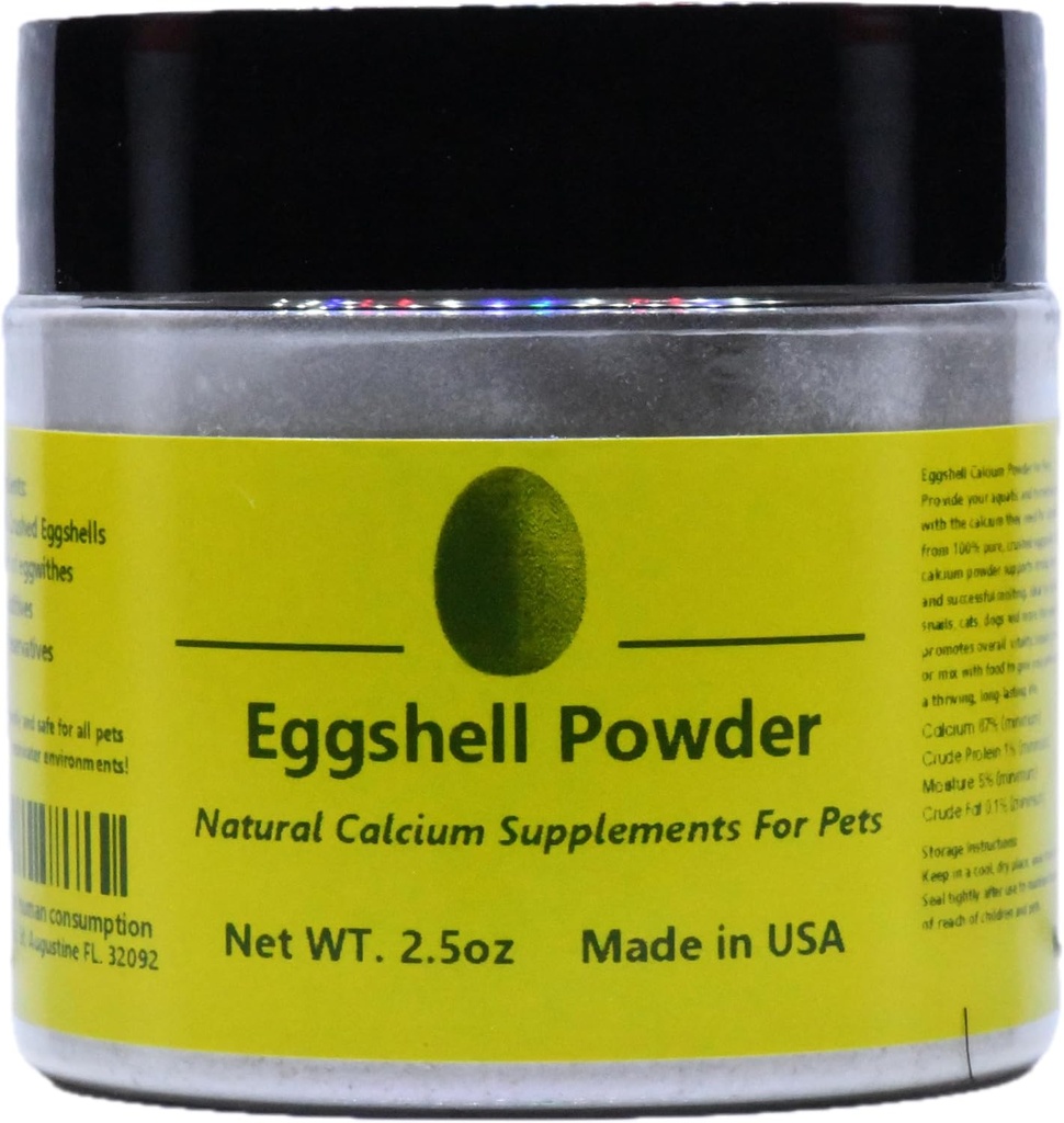2.5oz Pure Eggshell Calcium Supplement for Pets - Natural Source of Calcium from Real Eggshell Suitable for Aquariums, Shrimp, Snail, Crustacean, Invertebrates, Dogs, Cats and Other Pets