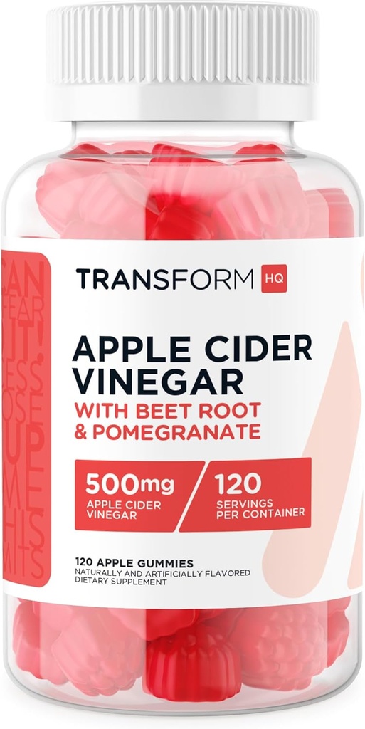 Gommies de vinaigre de cidre de pomme TransformHQ (120 portions, 500mg par portion) - Sans gluten, sans OGM