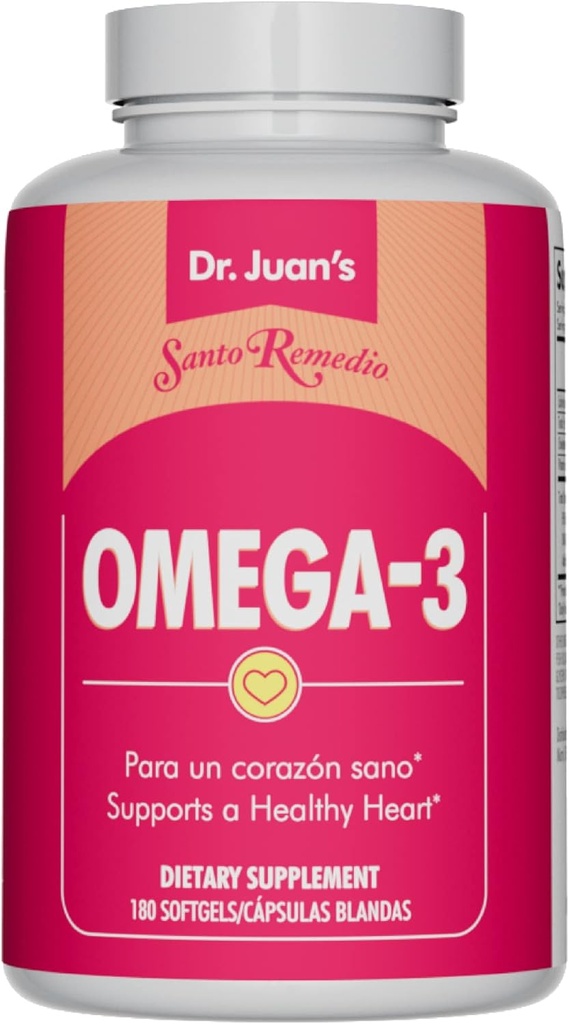 Santo Remedio Omega 3, Supports Cardiovascular Health, Dietary Supplement, No Artificial Colors, Total Omega-3 Fatty Acids 2000 mg, 180 Softgels, 90 doses