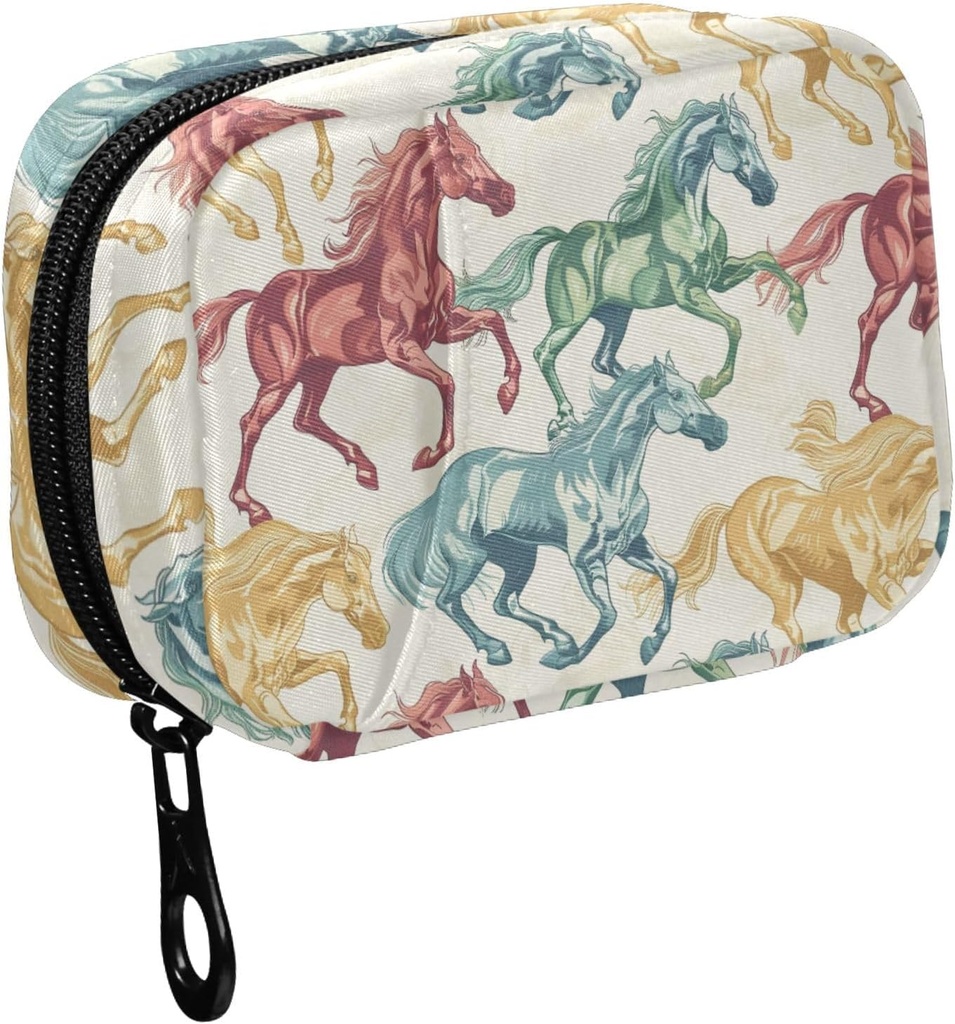 Fustylead Beau cheval de course Pill Organisateur pour Purse, Pill Box portable hebdomadaire avec fermeture éclair pour stocker les vitamines Huiles de poisson Médicaments Suppléments