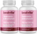 BESTVITE Quercetine avec Bromelain 500mg/250mg (240 Capsules végétariennes) (120 x 2) - Pas de stéarate - Pas de dioxyde de silicone - Vegan - Non OGM - Sans gluten