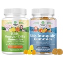 Ensemble de gommes Omega DHA pour les enfants - Acides gras Omega 3 6 9 avec vitamine C pour le cerveau, l'immunité et la vision et les enfants Gommies de soutien à l'immunité - Delicious Vitamine C avec Zinc et Echinacea Immune Booster