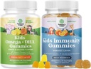 Ensemble de gommes Omega DHA pour les enfants - Acides gras Omega 3 6 9 avec vitamine C pour le cerveau, l'immunité et la vision et les enfants Gommies de soutien à l'immunité - Delicious Vitamine C avec Zinc et Echinacea Immune Booster