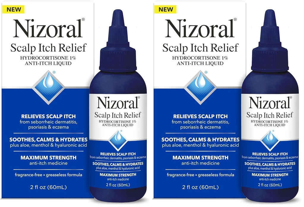 Scalpe nizorale Relief Liquid – Soulage Scalp Démangeaisons et apaisements, calmants et hydrates avec la résistance maximale Anti-Itch Medicine (Hydrocortisone 1%), 2 Fl Oz (paquet de 2)