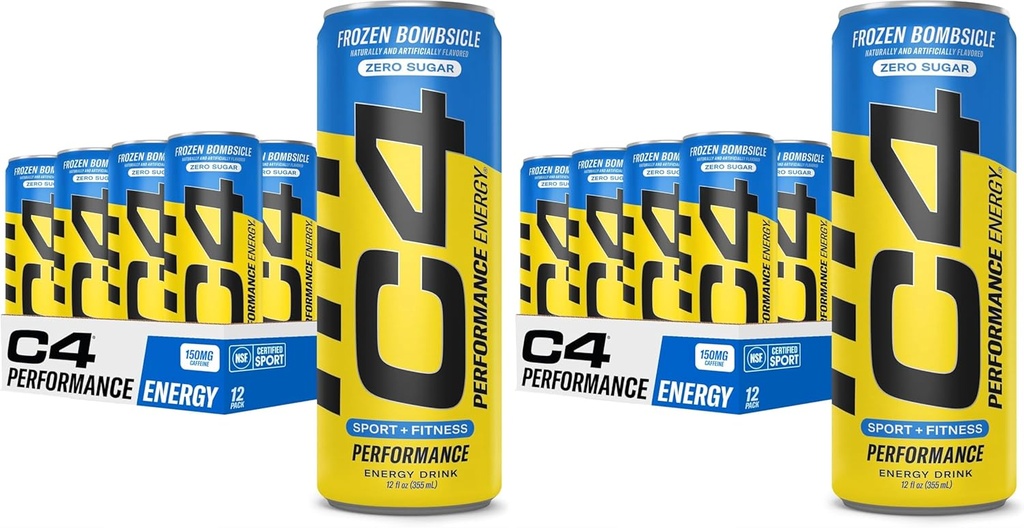C4 boisson énergétique 12 oz (paquet de 24) - Bombes congelées - sans sucre boisson de performance de préentraînement sans colorant ni colorant artificiel