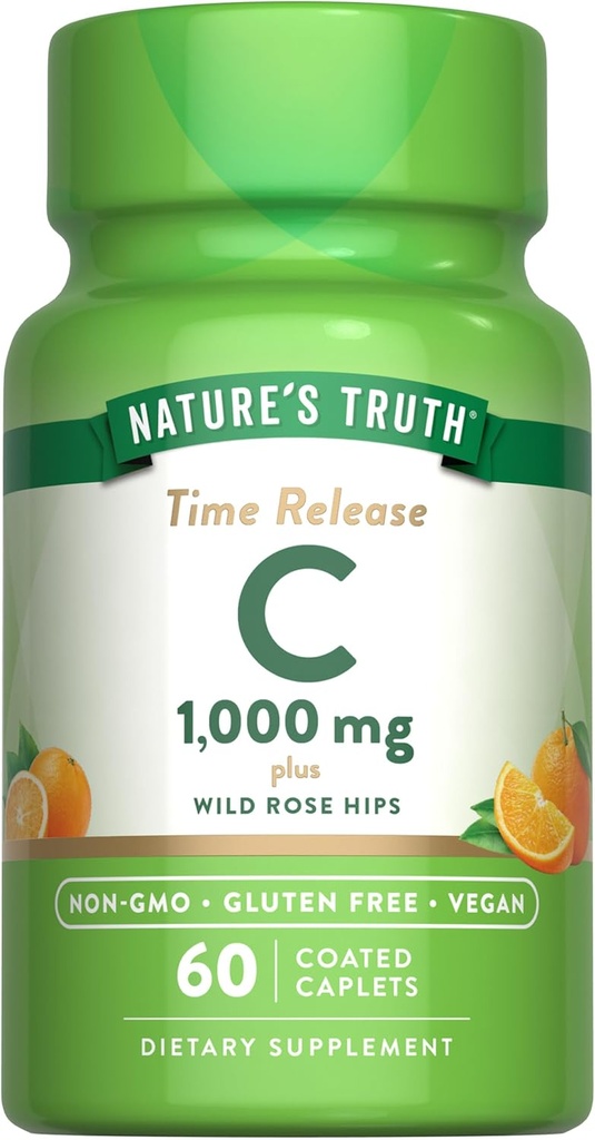 La vérité de la nature Vitamine C avec les hanches de rose 1000mg.60 Caplets enduits.