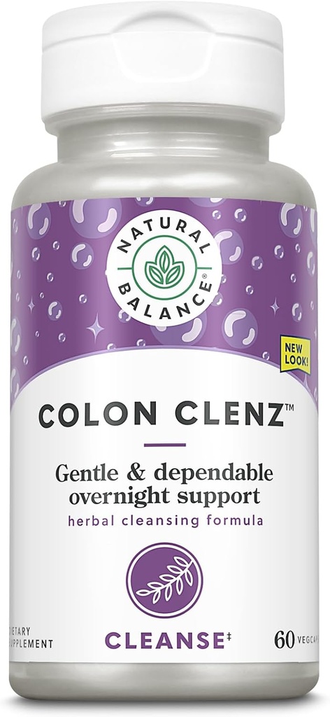 Équilibre naturel Colon Clenz.com Nettoyez, détoxez et supplément de santé digestive - Formule de nuit douce et dépendante - Garantie de 60 jours (60 portions, 60 VegCaps)