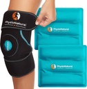 Paquet de glace physioNatural pour soulager la douleur au genou, enveloppe de glace en gel réutilisable pour blessures aux jambes, gonflement, chirurgie de remplacement du genou, thérapie contre le compression à froid pour l'arthrite, la tee ménisque et l'ACL