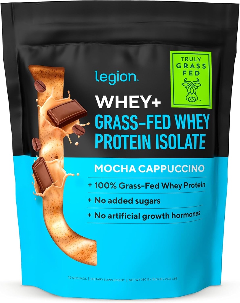 LÉGION Whey+ Protein Whey Isolate from Grass Fed Vows - Whey Protein Isolate Poudre faible en calories, non-OGM, sans sucre, sans lactose et sans gluten, toutes les protéines naturelles en poudre pour hommes et femmes 30 portions