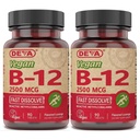 DEVA Vitamines végétales B-12, Haute puissance 2500 mcg B12, Dissolve rapide, Sublingual, 90 comprimés (paquet de 2)
