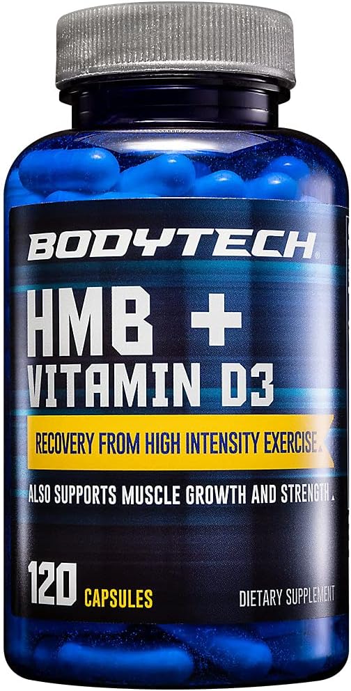 BODYTECH HMB + Vitamine D3 - Soutient la croissance et la résistance musculaires (120 capsules végétales)