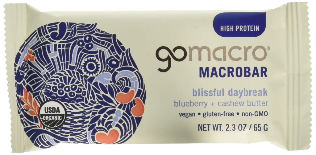 GoMacro Macro Barres de protéines végétales biologiques - Blueberry + beurre de noix de cajou (2.3 Barres d'once (paquet de 12)