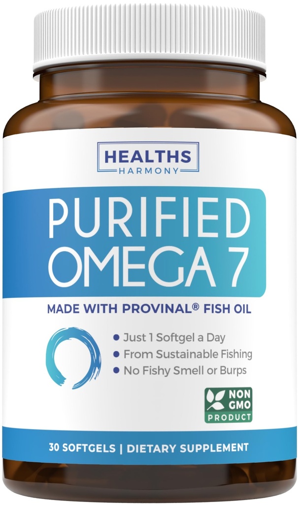 Omega 7 Supplément pour les femmes et les hommes - Haute puissance et pureté Acid Palmitoleic Fatty Acid Fish Oil Supplément du provinal breveté avec le plus faible acide palmitique - Source durable (1 mois d'approvisionnement)