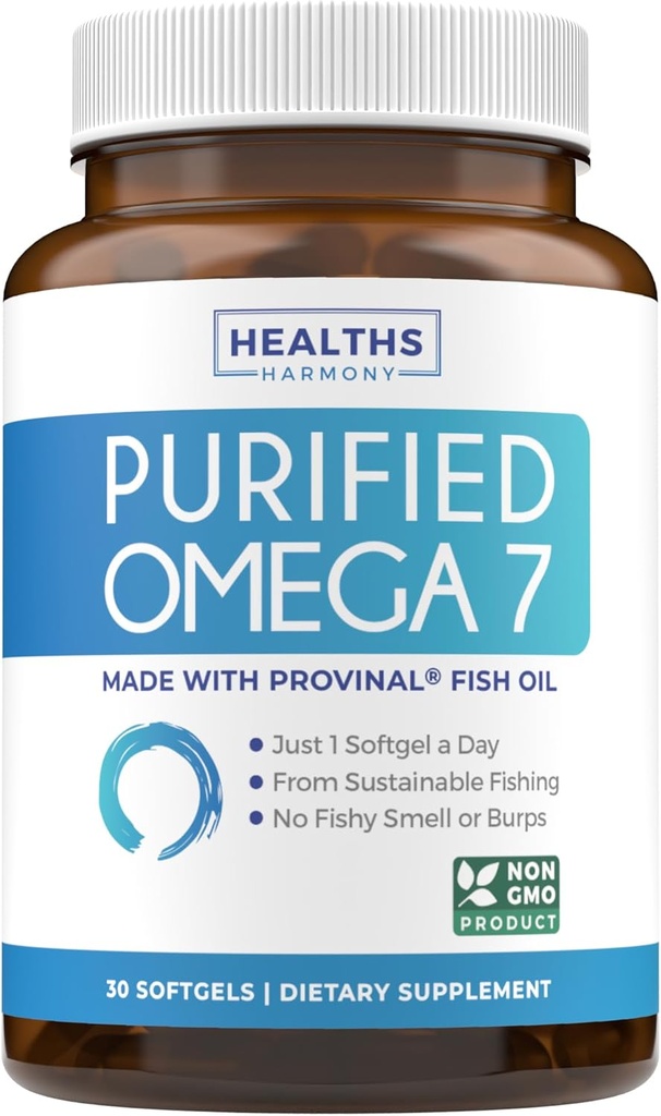 Omega 7 Supplément pour les femmes et les hommes - Haute puissance et pureté Acid Palmitoleic Fatty Acid Fish Oil Supplément du provinal breveté avec le plus faible acide palmitique - Source durable (1 mois d'approvisionnement)