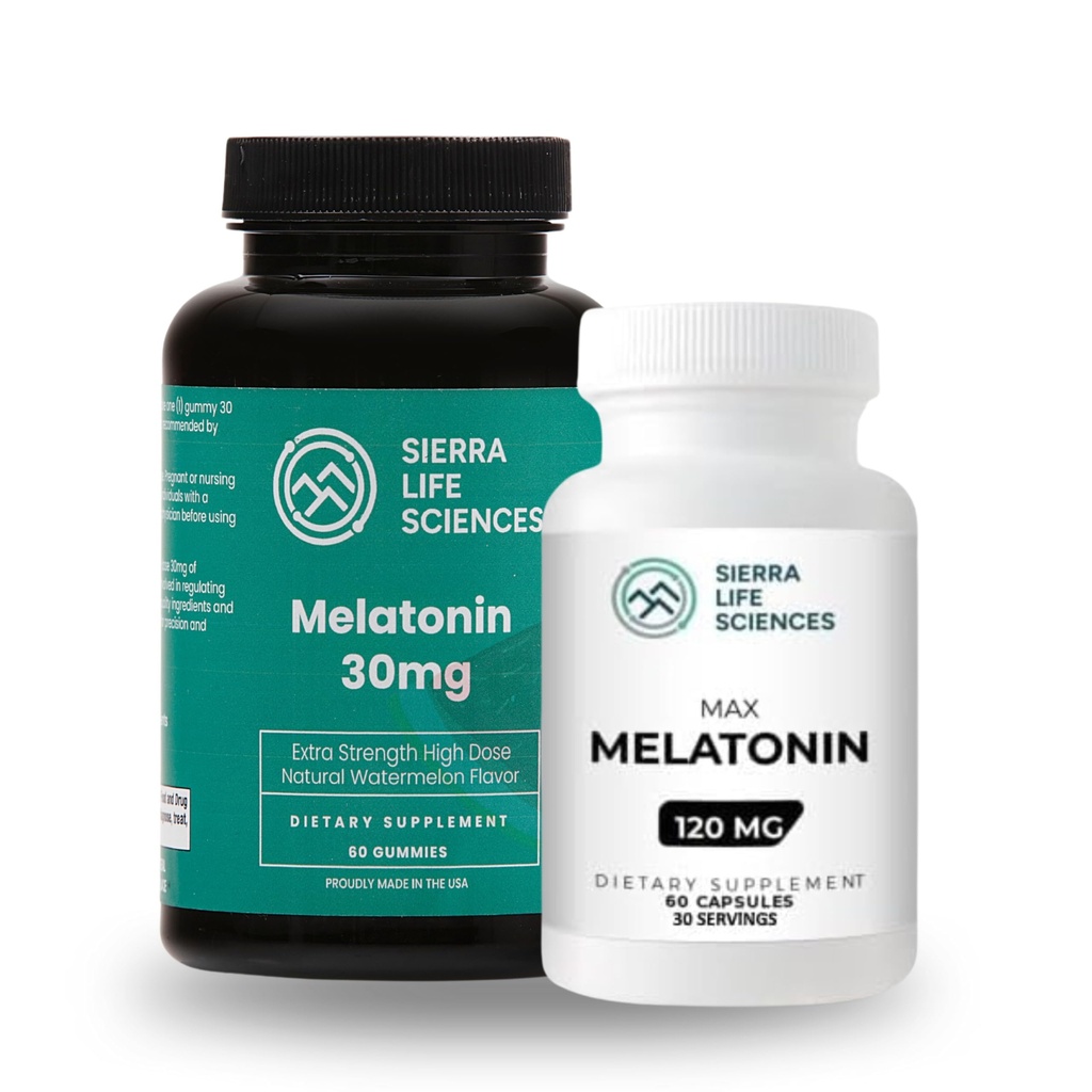 Melatonine Soutien au sommeil Ensemble de 30mg Gommies de pastèques et 120mg Capsules à forte teneur enose.
