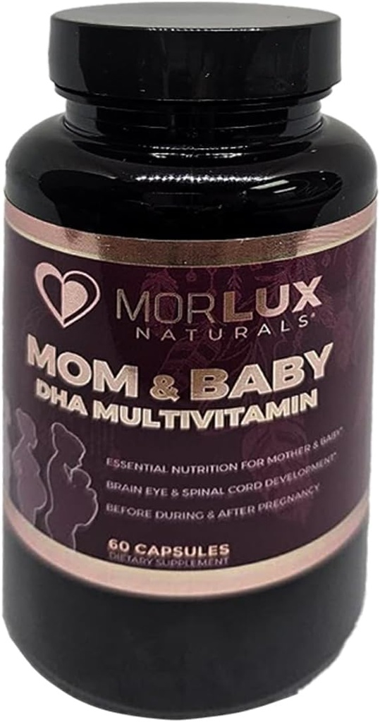 Mommy & Baby DHA Multivitamine – Vitamines prénatales et postnatales pour les femmes – soutient le développement du cerveau, des yeux et des os – non-OGM, sans gluten, 60 capsules