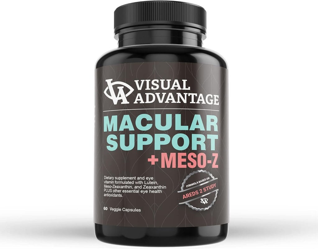 Visual Advantage® Macular Support + Meso-Z – Vitamine des yeux bleu clair avec trois antioxydants pour une protection avancée contre les écrans numériques (60-Count)