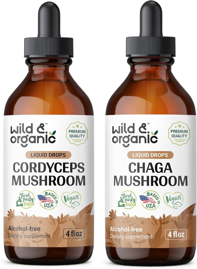 Wild & Organic Cordyceps Tincture 4 fl oz & Chaga Mushroom Tincture 4 fl oz