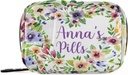 Custom Pill Box 7 Day Pill Case Bag Watercolor Spring Flowers Personalized Name Travel Pill Organizer Bag with Zipper Portable Weekly Case Compact Size for Vitamin Supplement Holder