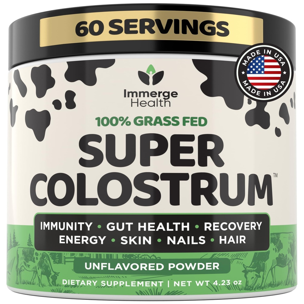 Super Colostrum Poudre de colostrum pour le soufflage, l'Immune, l'énergie, la santé des cheveux, de la peau et des ongles Supplément Colostrum 50% IgG Cow Colostrum pour les humains